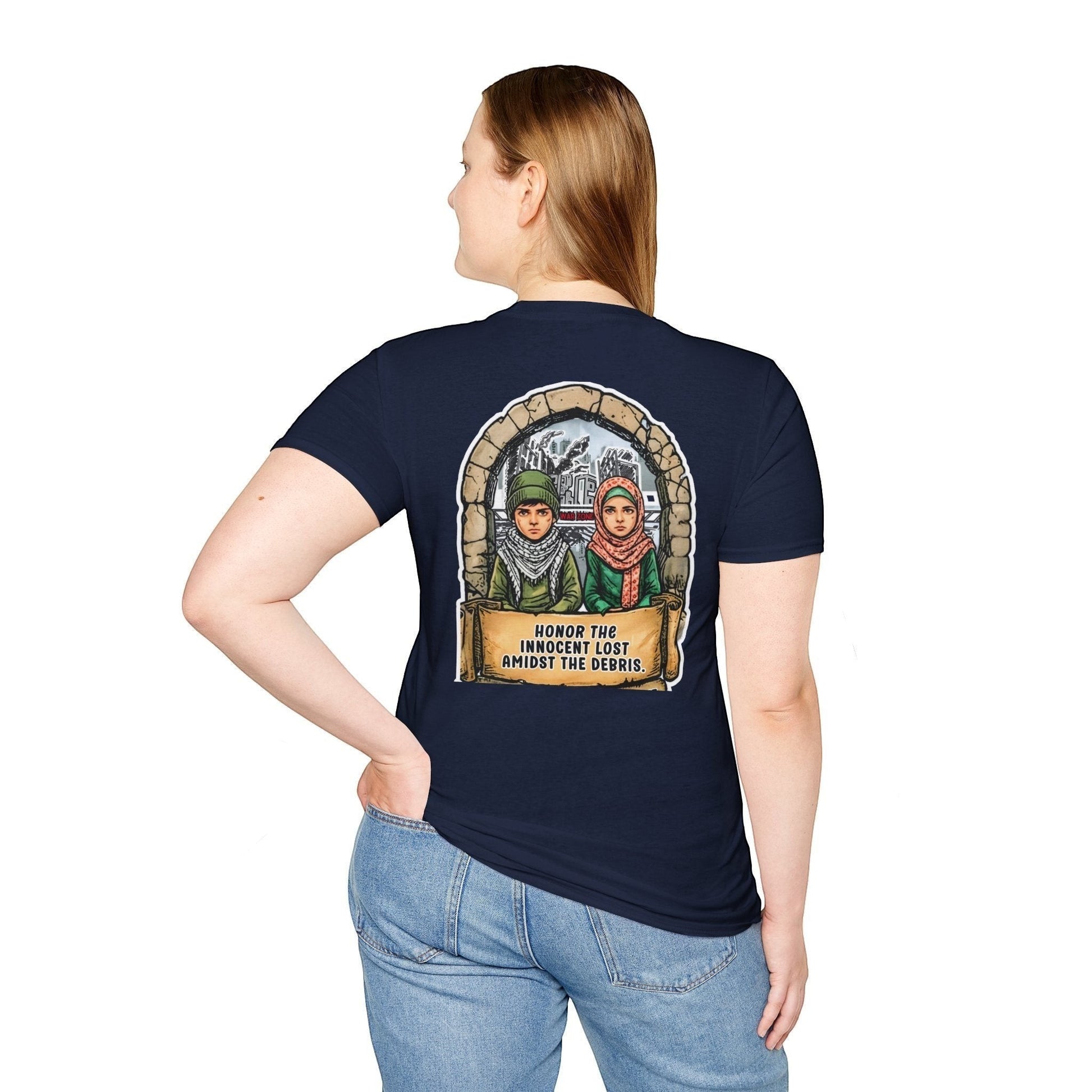 Honor The Innocent Amidst The Debris Crew Neck Short Sleeve T-Shirt by Printify