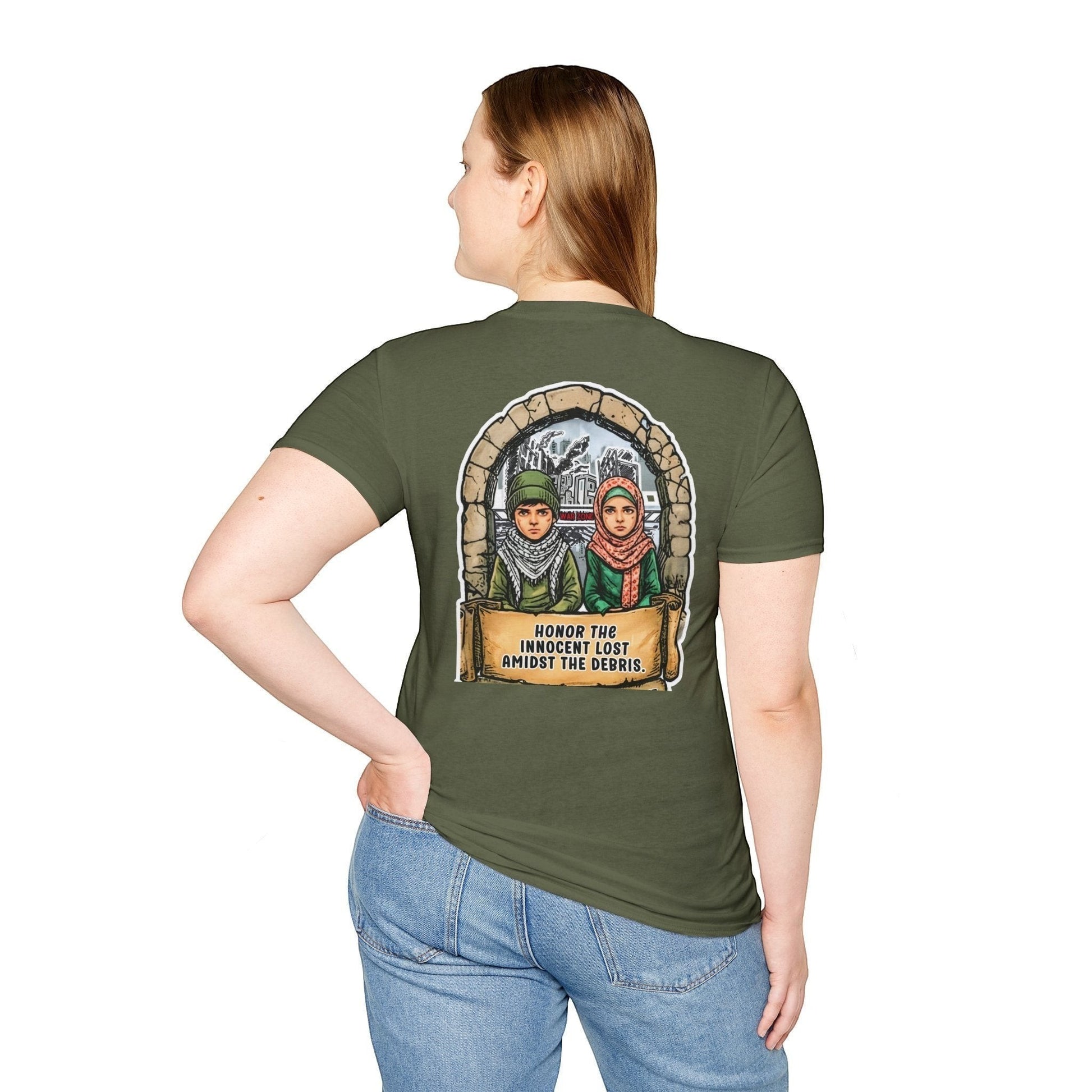 Honor The Innocent Amidst The Debris Crew Neck Short Sleeve T-Shirt by Printify