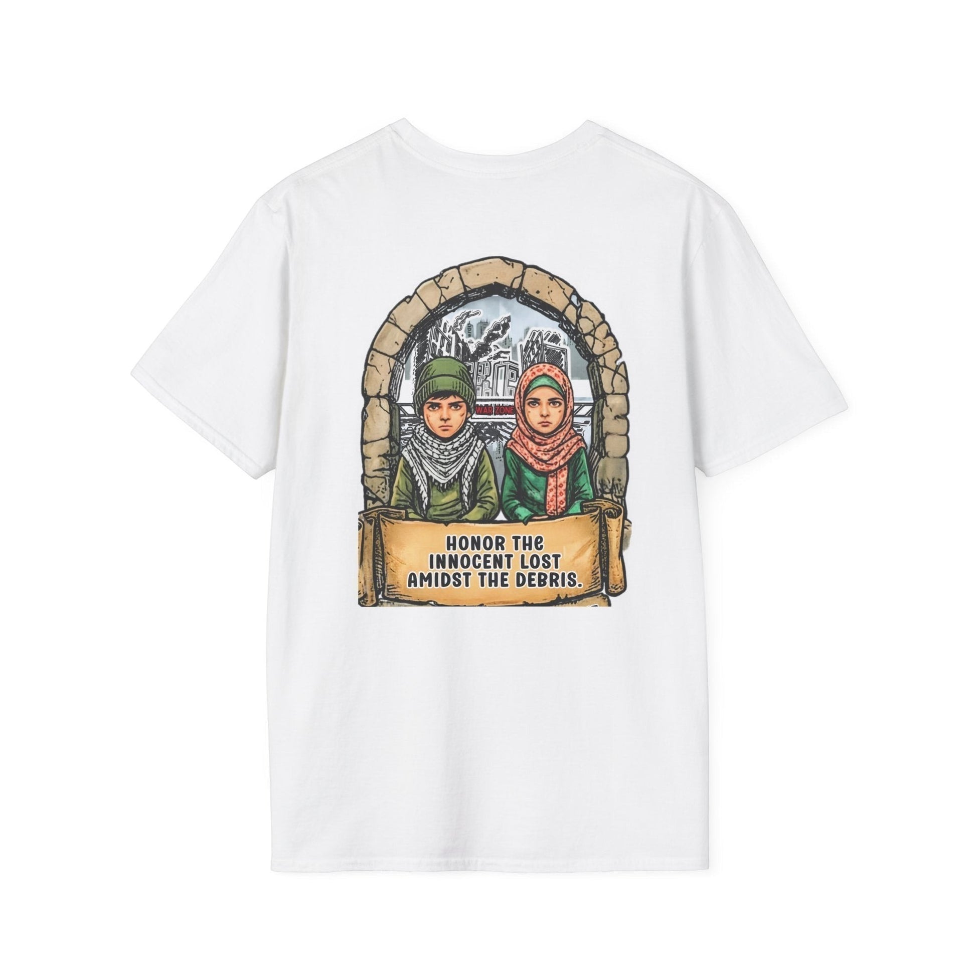 Honor The Innocent Amidst The Debris Crew Neck Short Sleeve T-Shirt by Printify