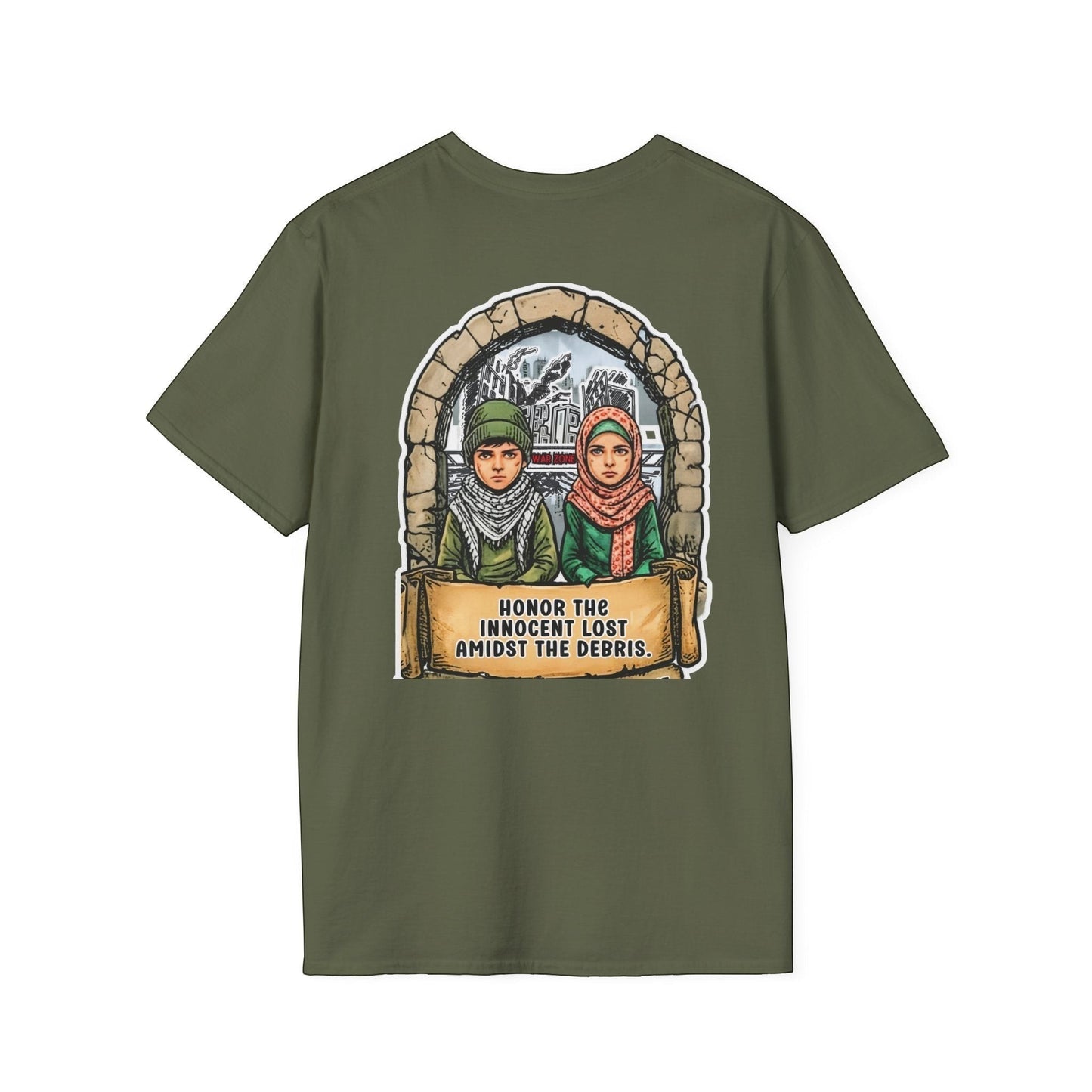 Honor The Innocent Amidst The Debris Crew Neck Short Sleeve T-Shirt by Printify