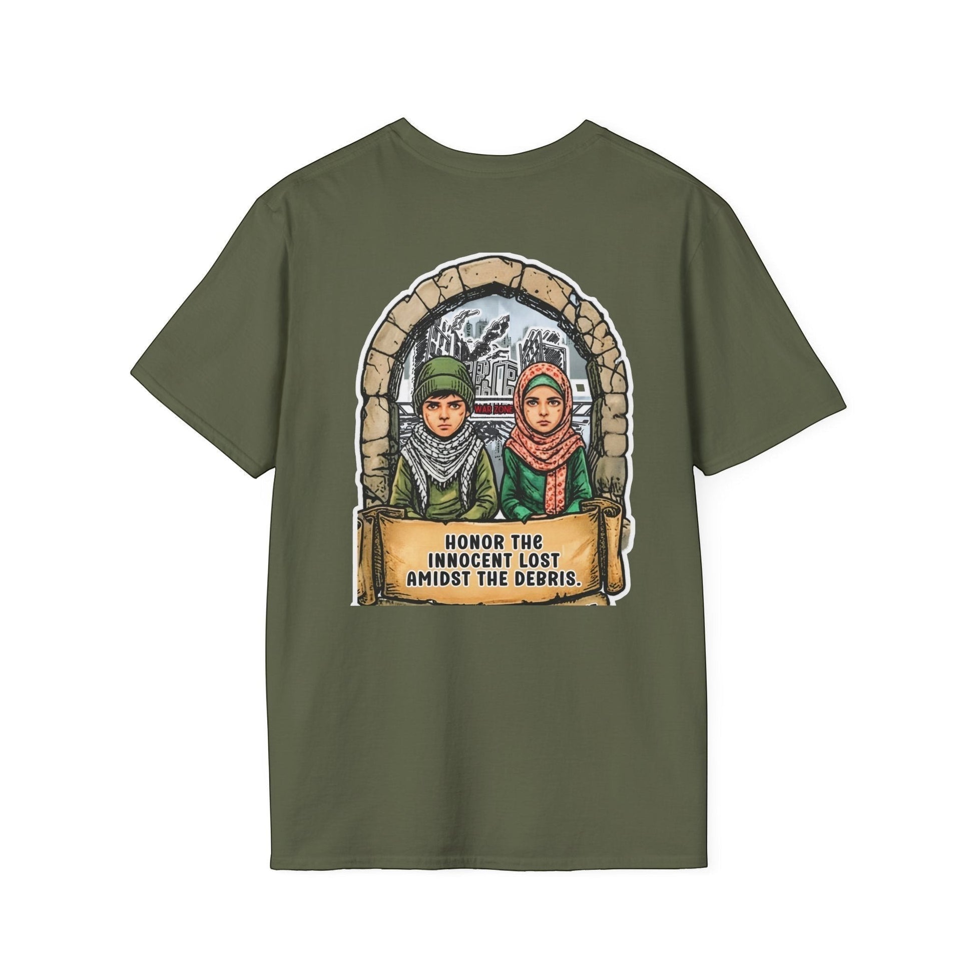 Honor The Innocent Amidst The Debris Crew Neck Short Sleeve T-Shirt by Printify