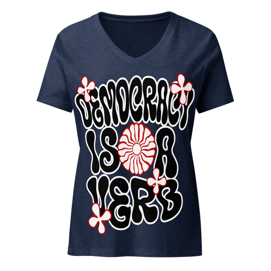 Democracy Is a Verb Floral V-Neck Tee by Sweet Agitator