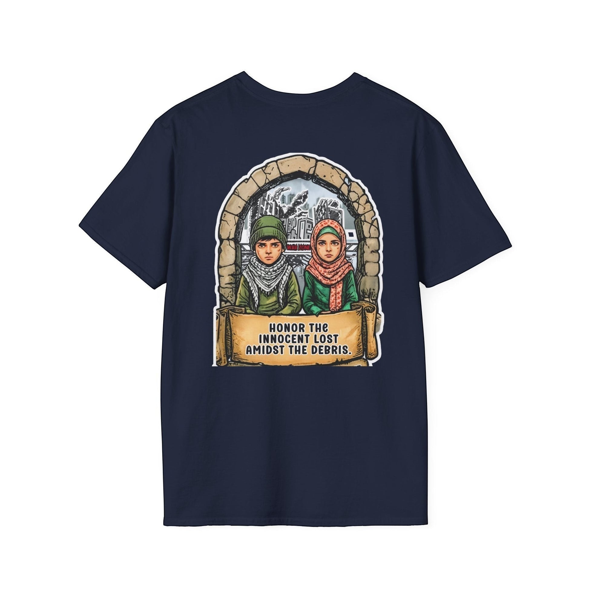 Honor The Innocent Amidst The Debris Crew Neck Short Sleeve T-Shirt by Printify