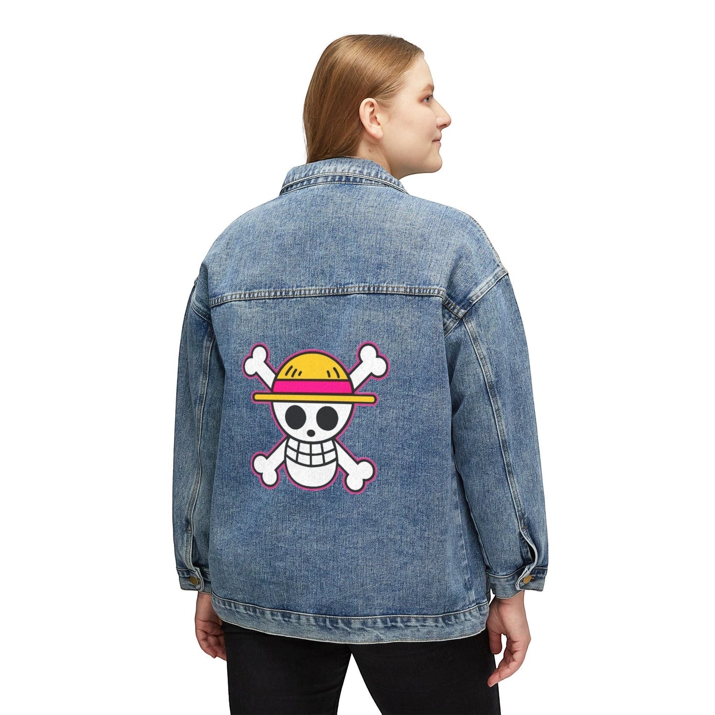 Pirate Denim Jacket Outerwear For Women Skull Back Patch PJK001 by Printify