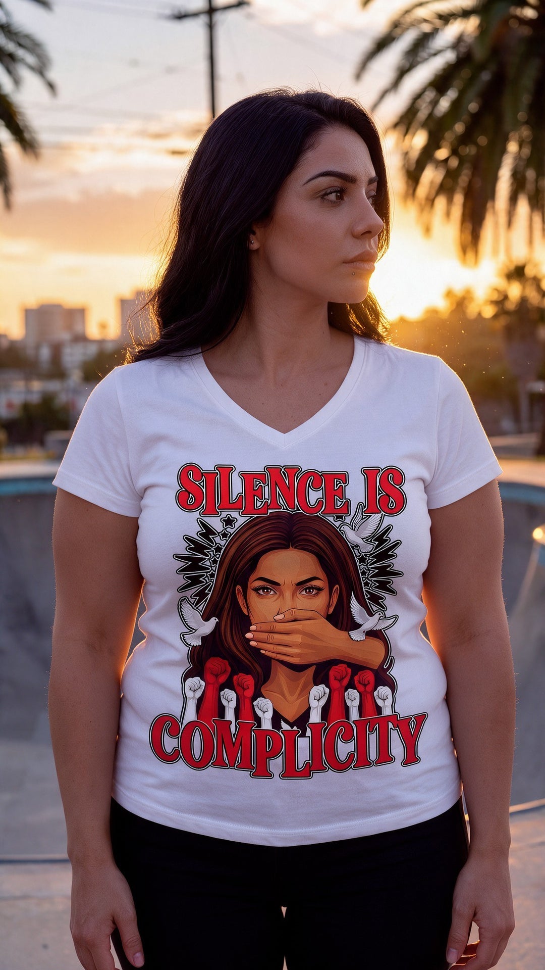 Silence Is Complicity V-Neck Tee by Sweet Agitator