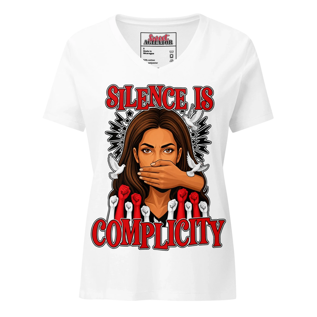 Silence Is Complicity V-Neck Tee by Sweet Agitator