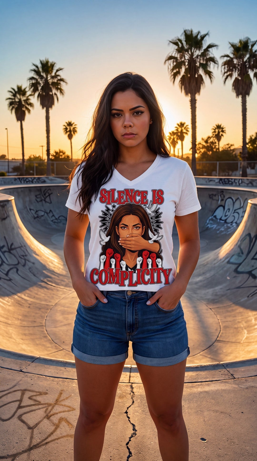 Silence Is Complicity V-Neck Tee by Sweet Agitator