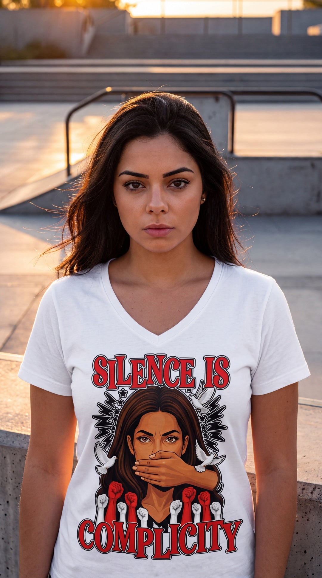Silence Is Complicity V-Neck Tee by Sweet Agitator