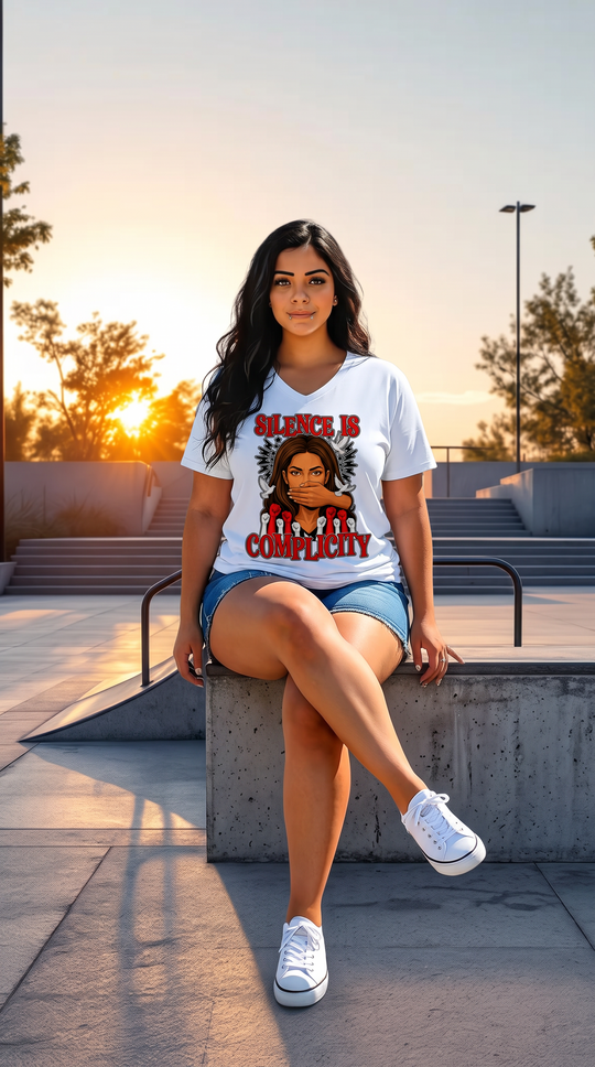 Silence Is Complicity V-Neck Tee by Sweet Agitator