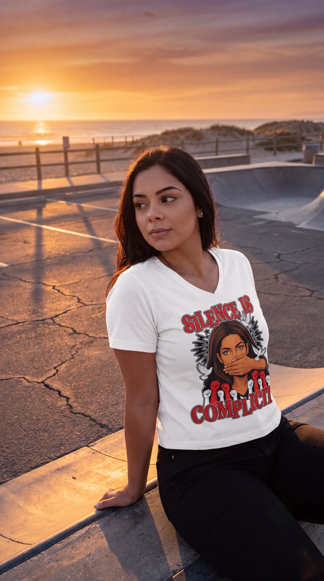 Silence Is Complicity V-Neck Tee by Sweet Agitator
