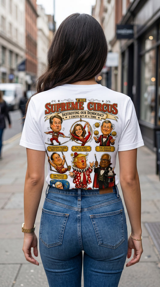 The Supreme Circus — 5 Justices & A Clown V-Neck Tee by Sweet Agitator