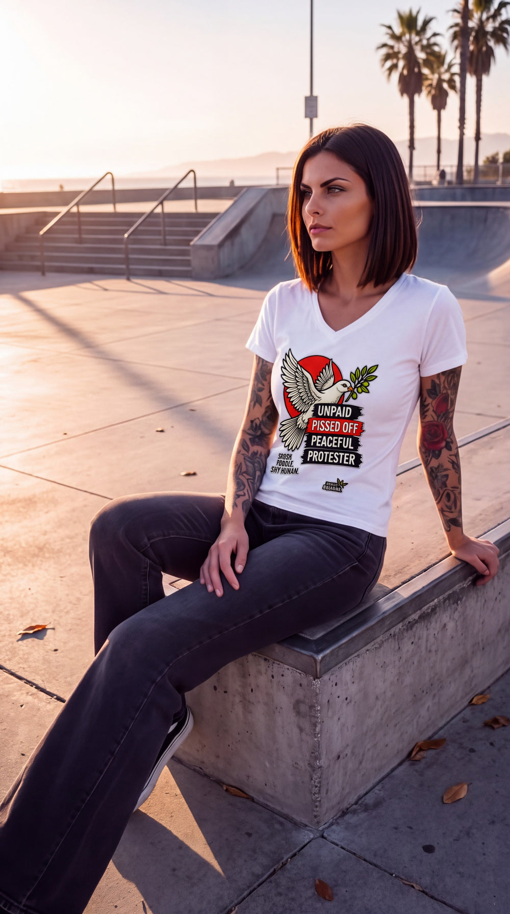 Peaceful Protester Graphic V-Neck T-Shirt by Sweet Agitator