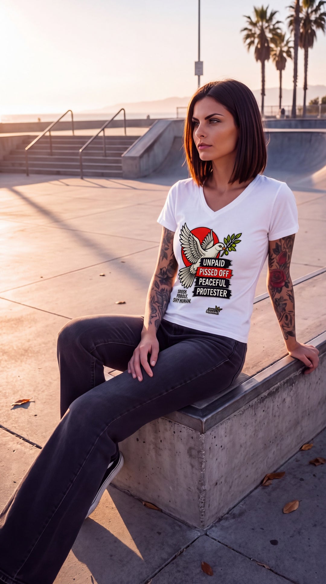 Peaceful Protester Graphic V-Neck T-Shirt by Sweet Agitator
