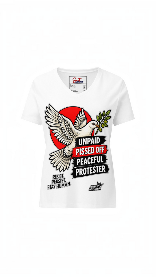 Peaceful Protester Graphic V-Neck T-Shirt by Sweet Agitator