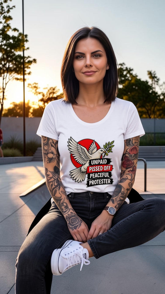 Peaceful Protester Graphic V-Neck T-Shirt by Sweet Agitator