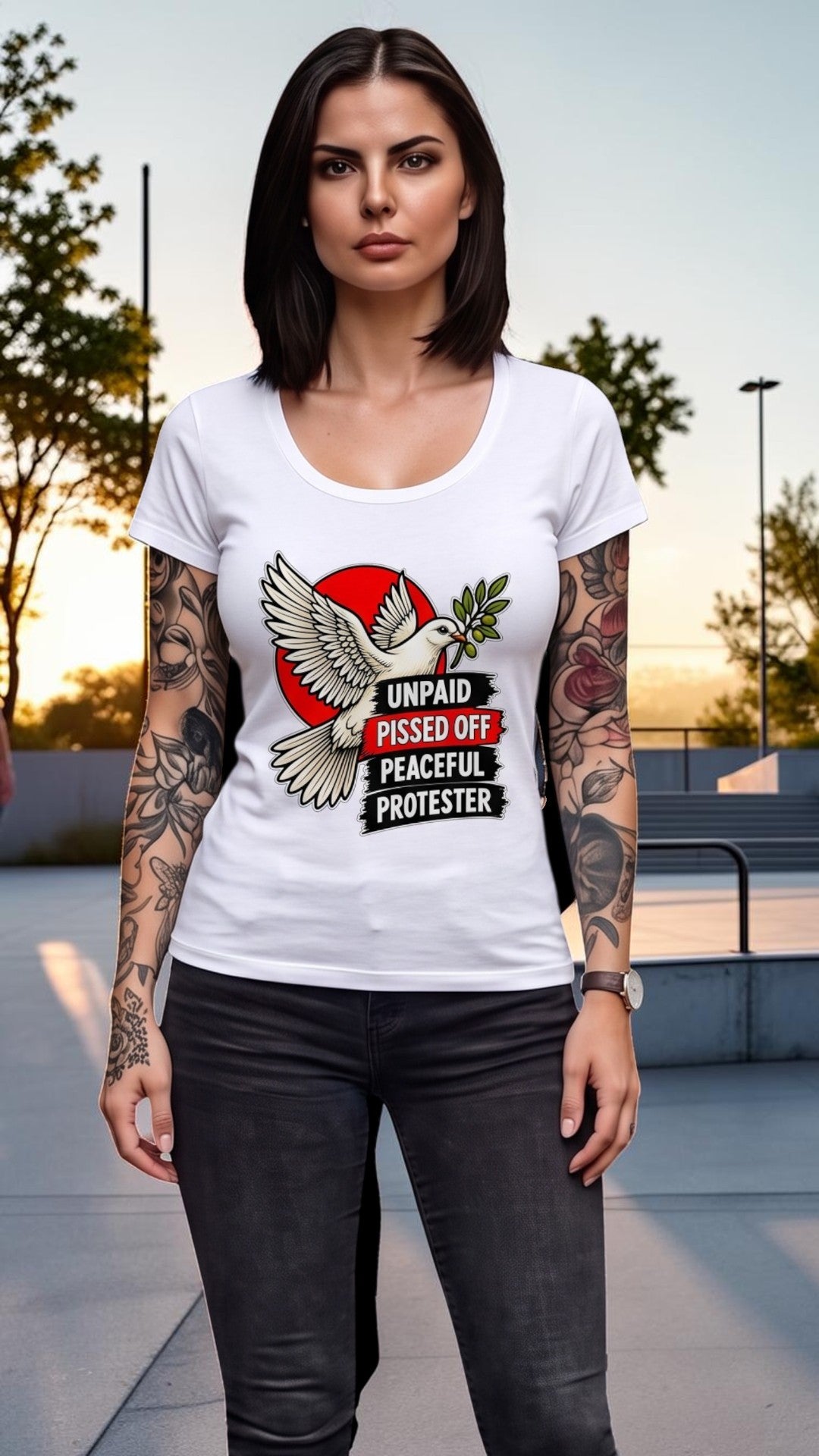 Peaceful Protester Graphic V-Neck T-Shirt by Sweet Agitator