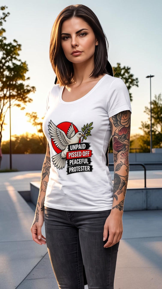 Peaceful Protester Graphic V-Neck T-Shirt by Sweet Agitator