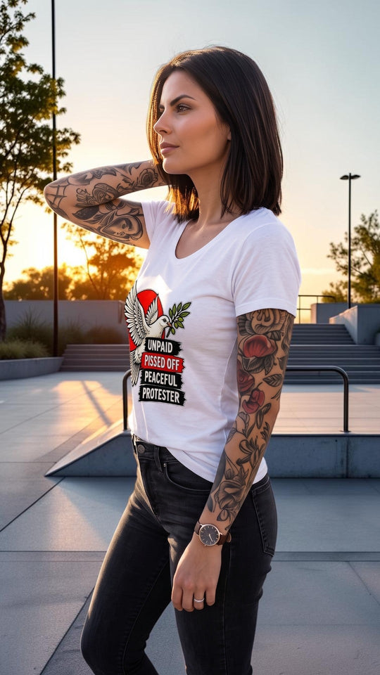 Peaceful Protester Graphic V-Neck T-Shirt by Sweet Agitator
