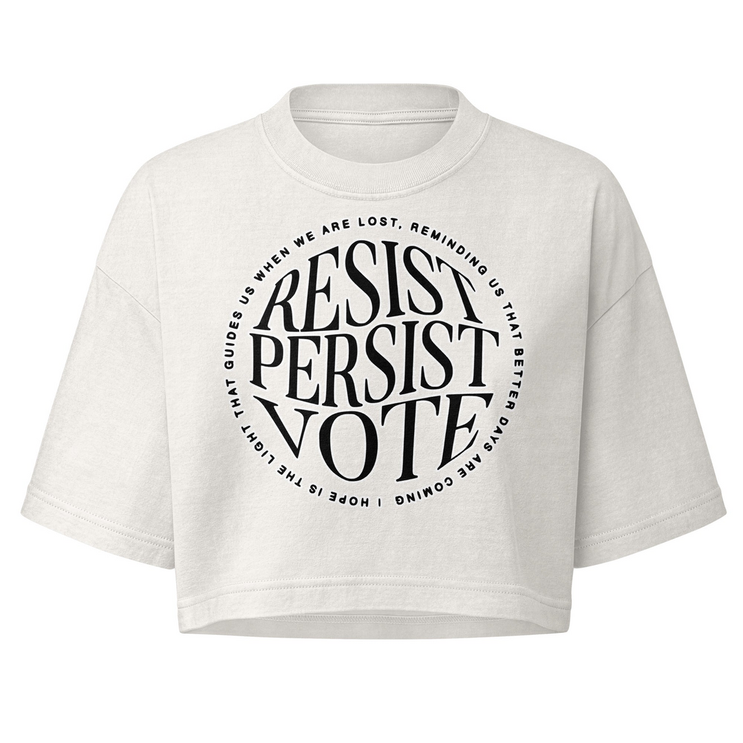 Resist Persist Vote Cropped Cotton T Shirt With Relaxed Fit by Sweet Agitator