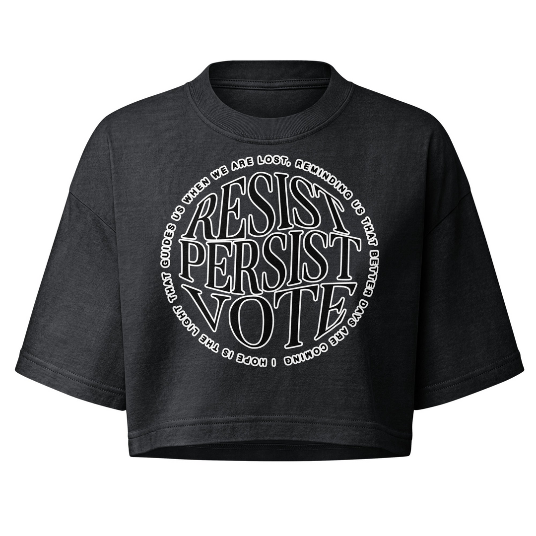 Resist Persist Vote Cropped Cotton T Shirt With Relaxed Fit by Sweet Agitator