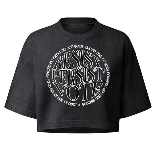 Resist Persist Vote Cropped Cotton T Shirt With Relaxed Fit by Sweet Agitator
