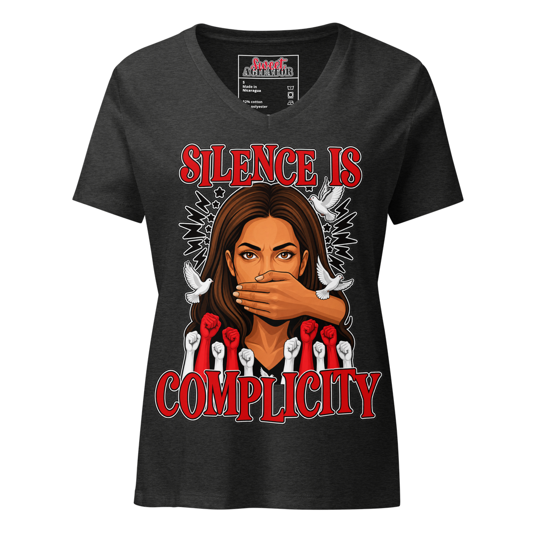 Silence Is Complicity V-Neck Tee by Sweet Agitator