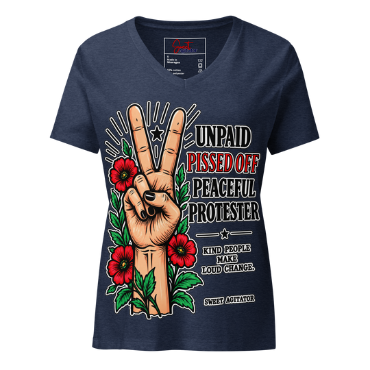 Peacefull Protestor Womens V Neck T Shirt Everyday Wear by Sweet Agitator