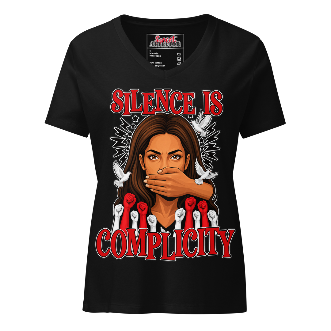 Silence Is Complicity V-Neck Tee by Sweet Agitator