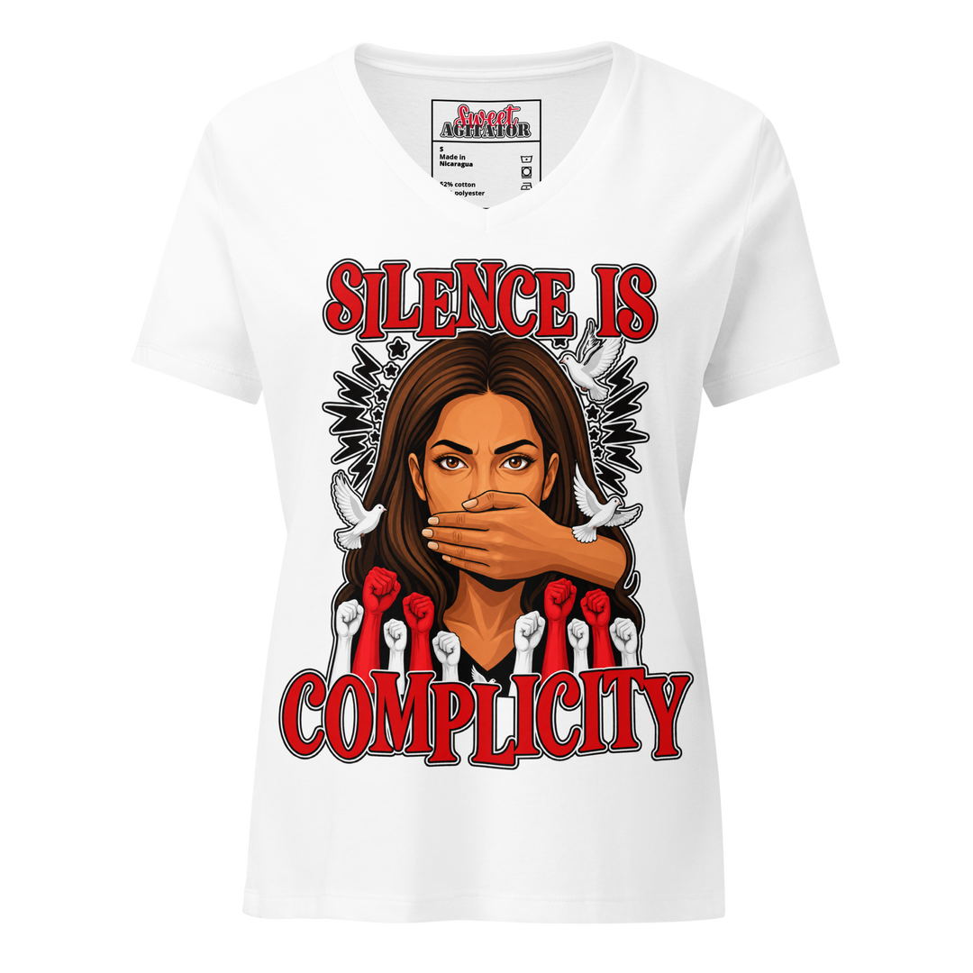 Silence Is Complicity V-Neck Tee by Sweet Agitator